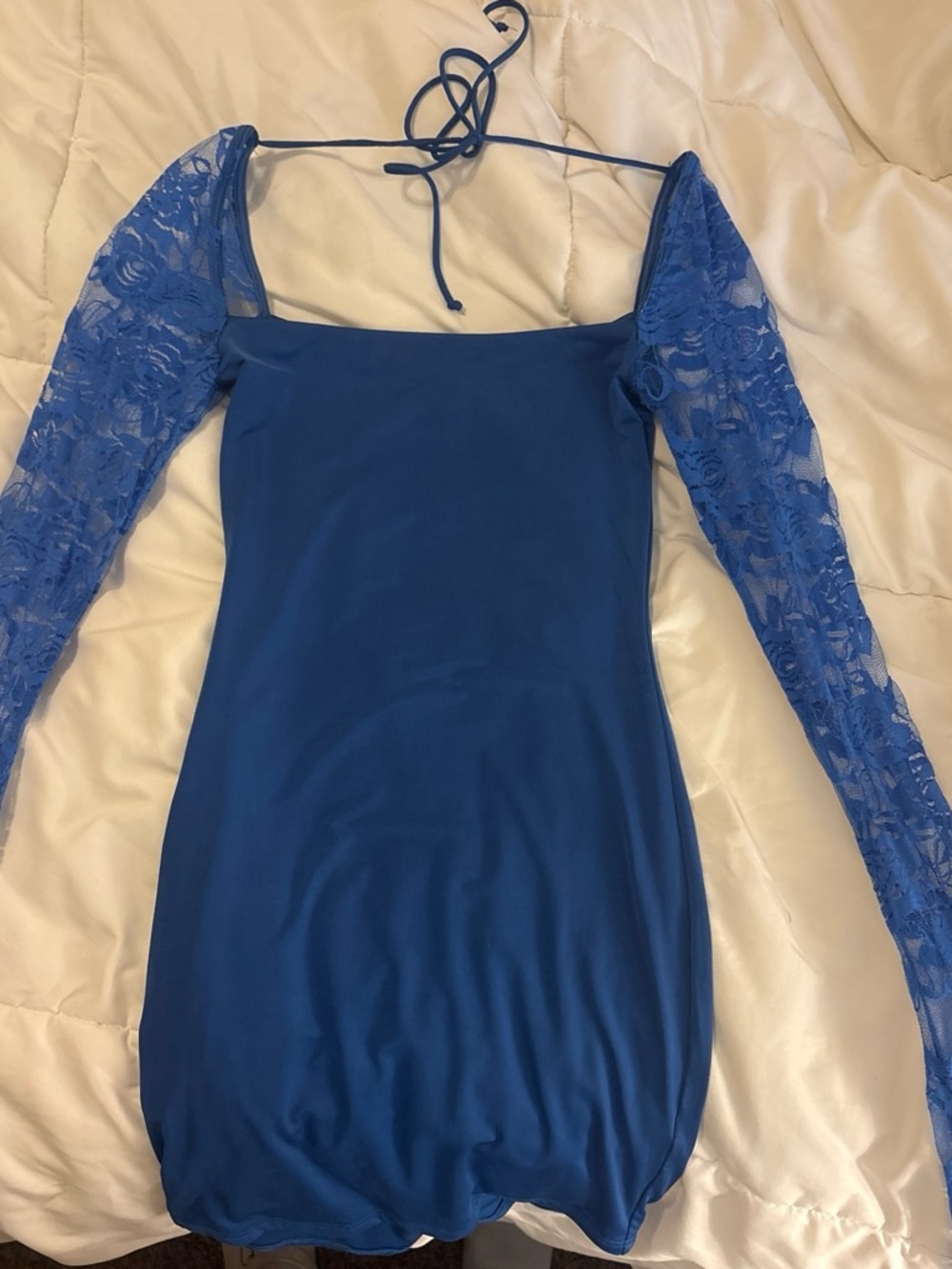 Women's Royal Blue Lace-Sleeve Square Neck Dress
